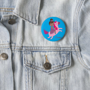 Cute Brunette Haired Girl Riding on a Unicorn 6 Cm Round Badge
