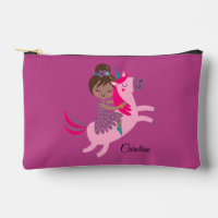 Cute Brunette Haired Girl Riding on a Unicorn