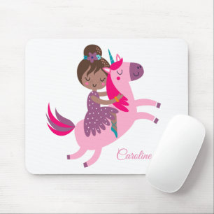 Cute Brunette Haired Girl Riding on a Unicorn Mouse Mat