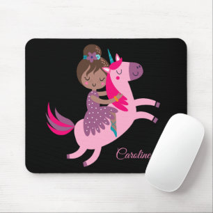 Cute Brunette Haired Girl Riding on a Unicorn Mouse Mat