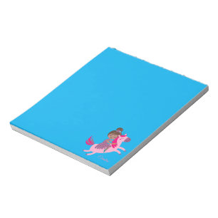 Cute Brunette Haired Girl Riding on a Unicorn Notepad