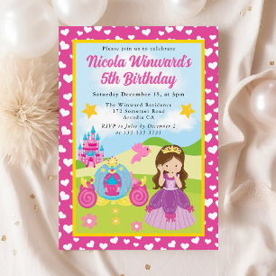 Cute Brunette Haired Princess Kids Birthday Invitation