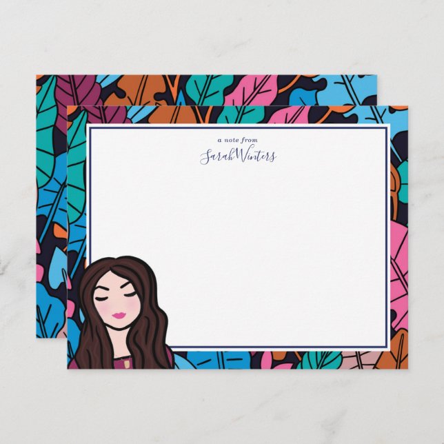 Cute Brunette Light Skin Tone Stationery Card (Front/Back)