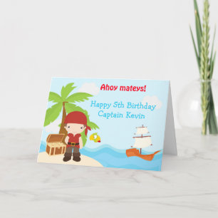 Cute Brunette Pirate Boy Birthday Party Card