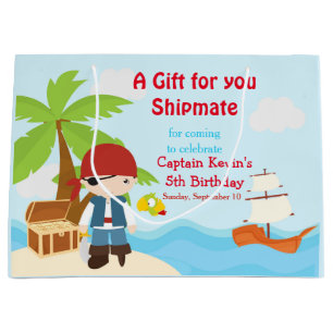 Cute Brunette Pirate Eye Patch Boy Birthday Large Gift Bag