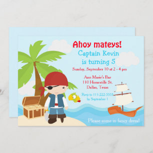 Cute Brunette Pirate Eye Patch Boy Birthday Party Invitation