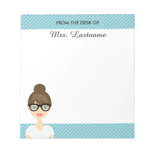 Cute Brunette Teacher Woman With Custom Text Notepad