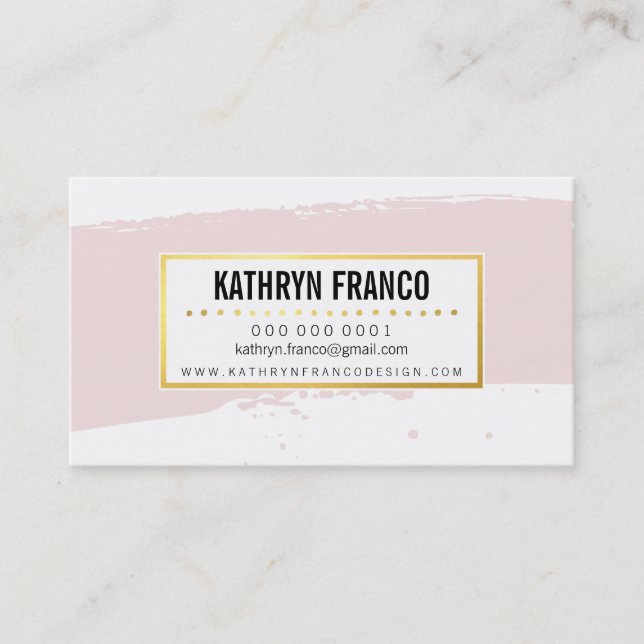 CUTE BRUSH STROKE stylish painted pale pink gold Business Card (Front)