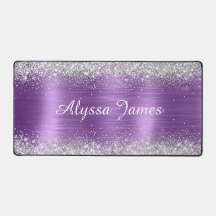 Cute Brushed Purple Foil Faux Silver Glitter  Desk Mat
