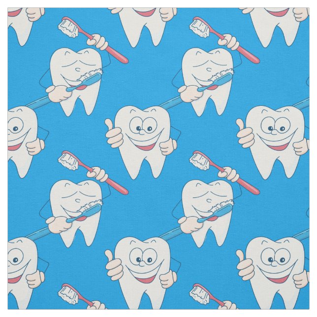 Cute Brushing Teeth Pattern Fabric (Swatch)