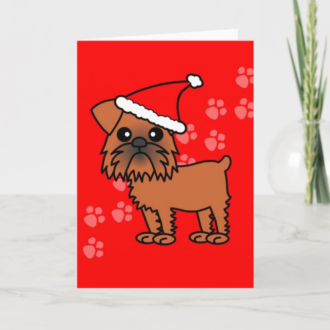 Cute Brussels Griffon Cartoon Santa Hat Holiday Card (Front)