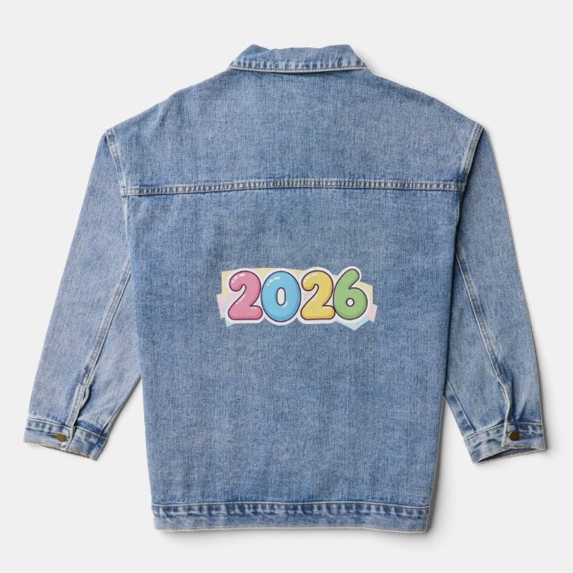 Cute Bubble 2026 Typography – Candy Gloss Pastel  Denim Jacket (Back)
