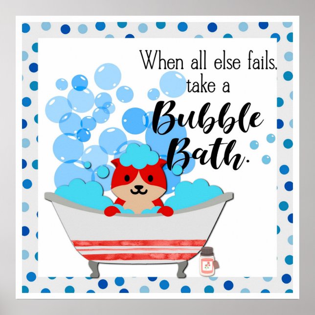 Cute Bubble Bath Cartoon Cat Bathroom Poster (Front)