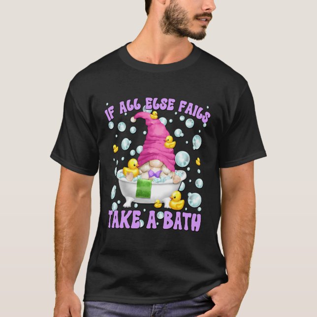 Cute Bubble Bath Gnome With Lots Of Bubbles Funny  T-Shirt (Front)