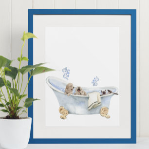 Cute Bubble Bath Puppies Kitten Bathtub  Poster
