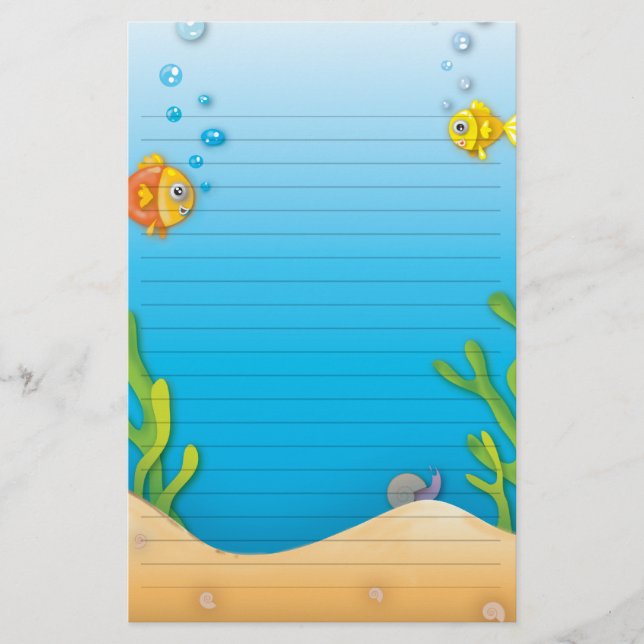 cute bubble fish underwater scene stationery (Front)