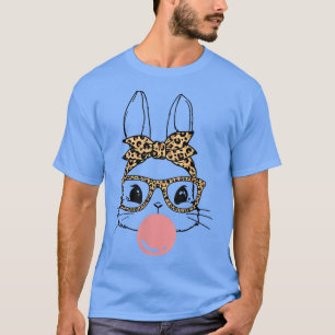 Cute Bubble Gum Bunny With Leopard Bandanna And Gl T-Shirt