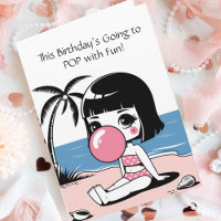 Cute Bubble Gum Girl Beach Birthday Pop Fun