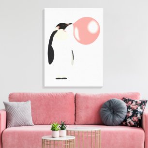 Cute Bubble Gum Penguin Blowing Bubble Canvas Print