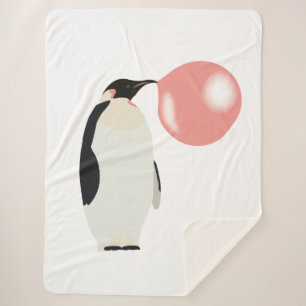 Cute Bubble Gum Penguin Blowing Bubble Sherpa Blanket