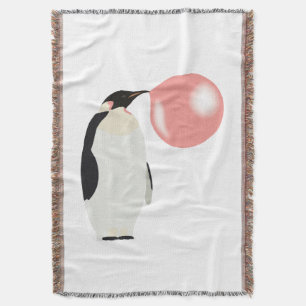 Cute Bubble Gum Penguin Blowing Bubble Throw Blanket
