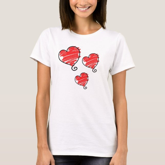 Cute Bubble Red Heart T-Shirt (Front)