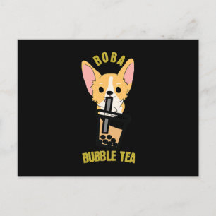 Cute Bubble Tea Boba Milk Tea Anime Corgi Postcard