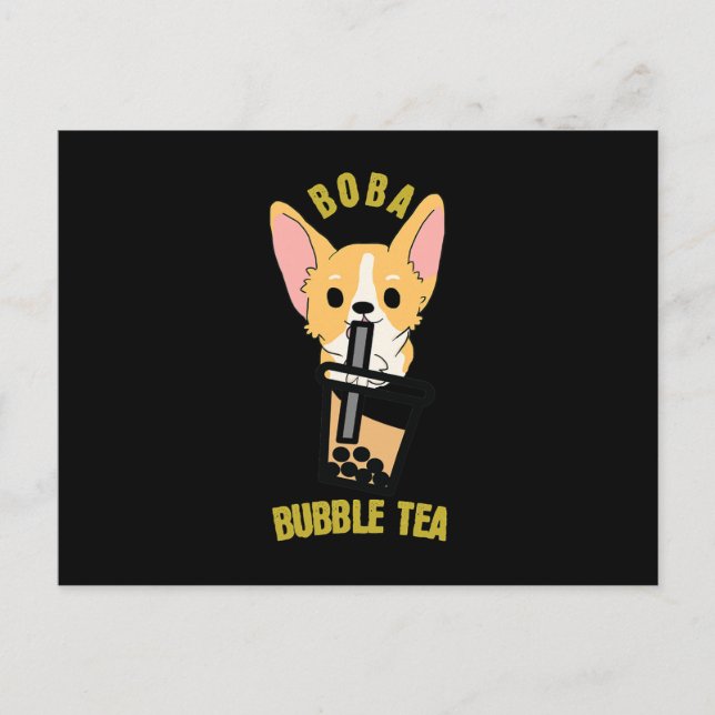 Cute Bubble Tea Boba Milk Tea Anime Corgi Postcard (Front)