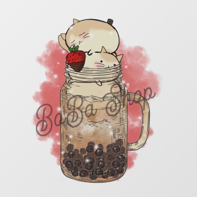  Cute bubble tea, boba tea Window Cling (Sheet)