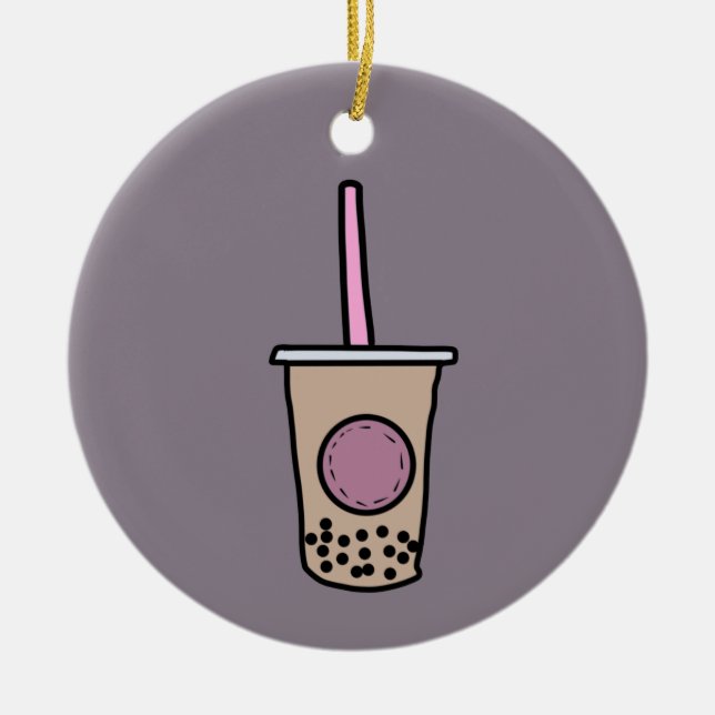 Cute bubble tea ceramic tree decoration (Front)