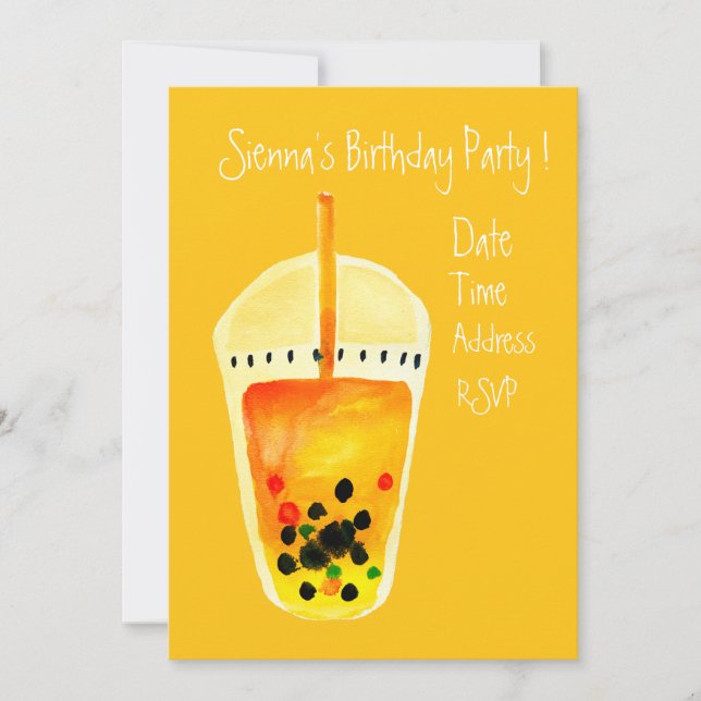 Cute bubble tea girls birthday party invitation (Front)