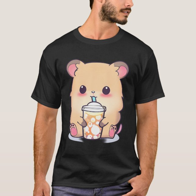 Cute Bubble Tea Hamster - Kawaii Hamster Bubble Te T-Shirt (Front)