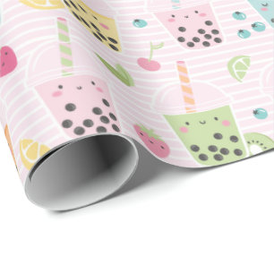 Cute Bubble Tea in Pastel Colours Wrapping Paper
