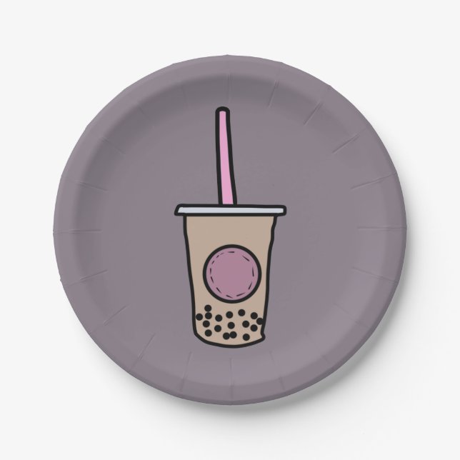 Cute bubble tea paper plate (Front)