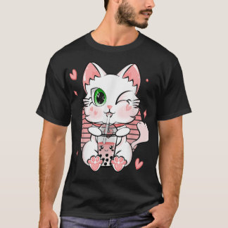 Cute Bubble Tea Pastel Japanese Kawaii Cat Boba Te T-Shirt
