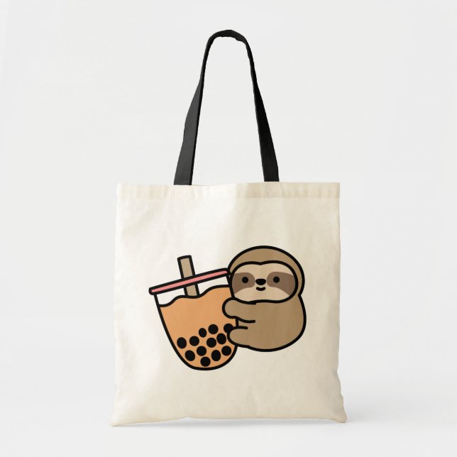 Cute Bubble Tea & Sloth Tote Bag (Front)