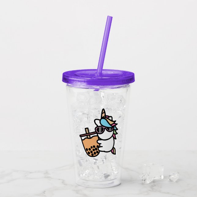 Cute Bubble Tea & Unicorn Acrylic Tumbler (Back Ice)