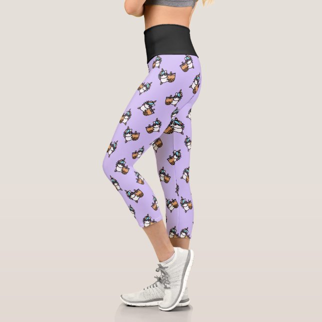 Cute Bubble Tea & Unicorn Capri Leggings (Left)