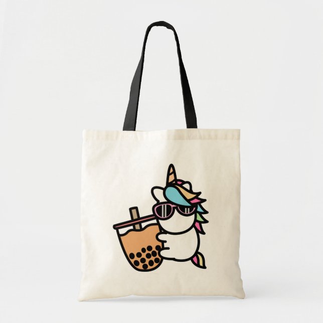 Cute Bubble Tea & Unicorn Tote Bag (Front)
