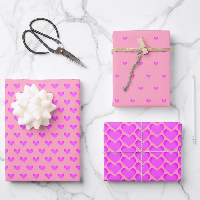 Cute Bubblegum Pink Lilac Love Hearts Valentines Wrapping Paper Sheet (Front)