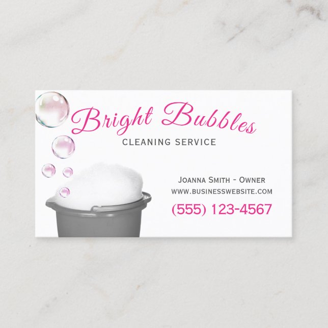 Cute Bubbles Bucket Cleaning Housecleaning Service Business Card (Front)