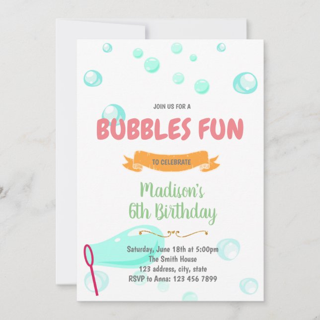 Cute bubbles fun party invitation (Front)
