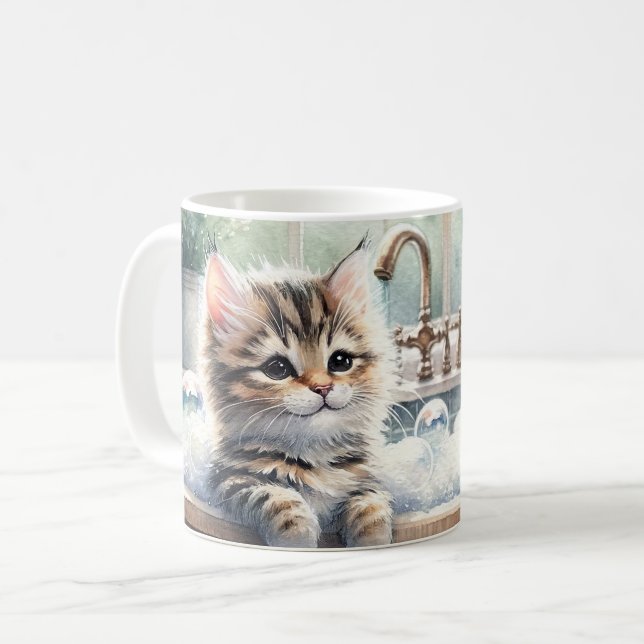 Cute Bubbly Kitten Bath Time  Coffee Mug (Front Left)