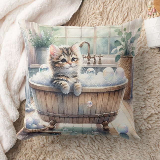 Cute Bubbly Kitten Bath Time  Cushion (Blanket)