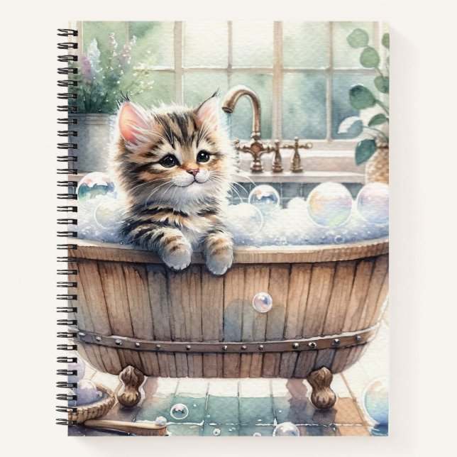 Cute Bubbly Kitten Bath Time Notebook (Front)