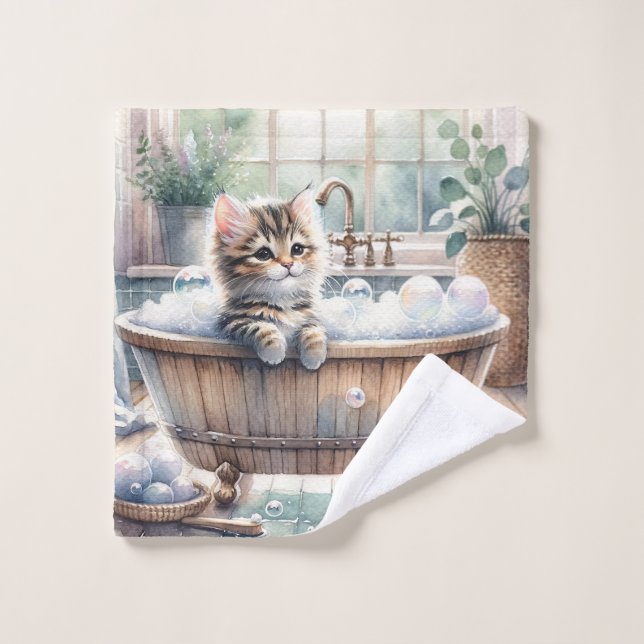 Cute Bubbly Kitten Bath Time Towel Set (Wash Cloth)
