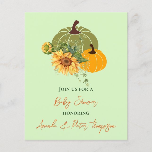 Cute Budget Pumpkin Sunflowers Yellow Baby Shower (Front)