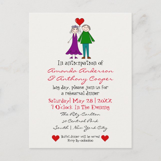 Cute budget rehearsal dinner invitation postcard (Front)