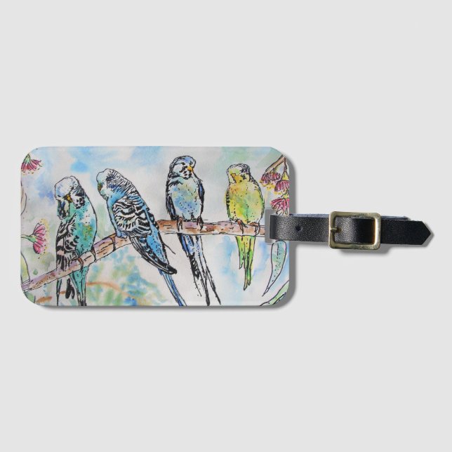 Cute Budgie bird Watercolour Art Luggage Tag (Front Horizontal)