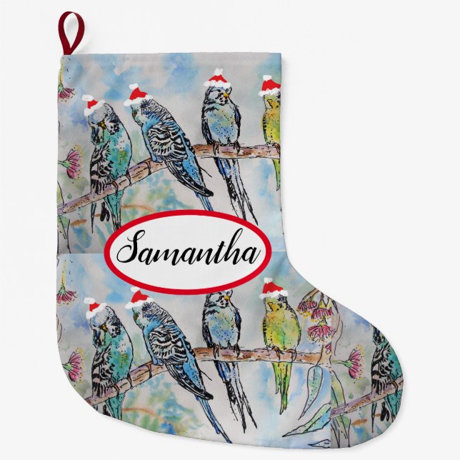 Cute Budgie Budgies Bird Birds Christmas Stocking (Front)